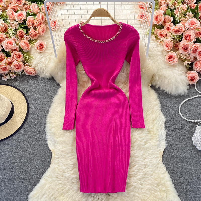 Autumn New Hepburn Lightly Mature Mid-Length Stretch Knitted Dress Slim Fit Temperament Base Hip Skirt - Image 2
