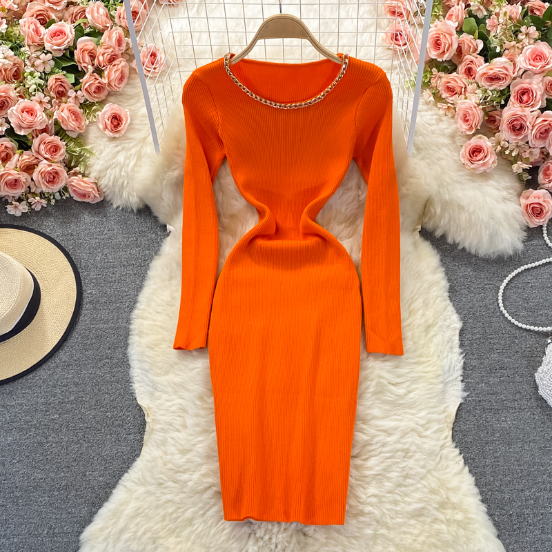 Autumn New Hepburn Lightly Mature Mid-Length Stretch Knitted Dress Slim Fit Temperament Base Hip Skirt - Image 3