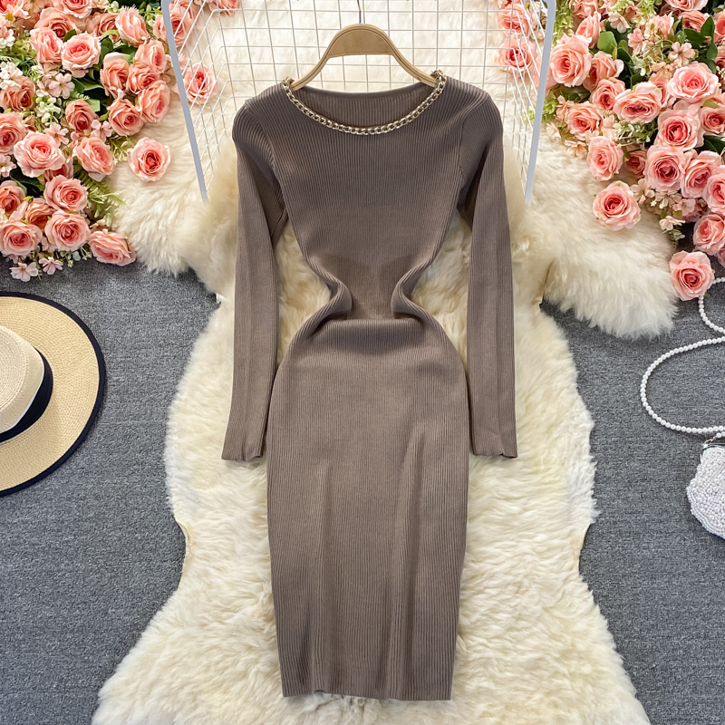 Autumn New Hepburn Lightly Mature Mid-Length Stretch Knitted Dress Slim Fit Temperament Base Hip Skirt - Image 4