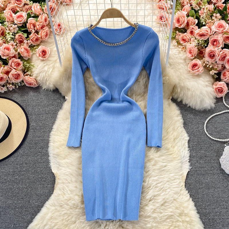 Autumn New Hepburn Lightly Mature Mid-Length Stretch Knitted Dress Slim Fit Temperament Base Hip Skirt - Image 5