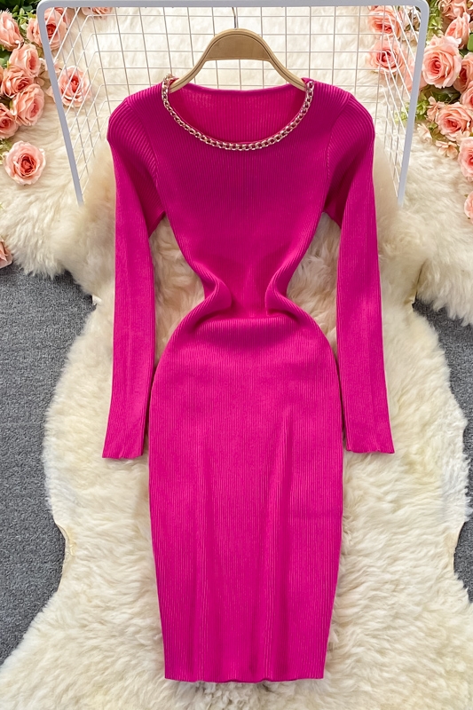 Autumn New Hepburn Lightly Mature Mid-Length Stretch Knitted Dress Slim Fit Temperament Base Hip Skirt - Image 7