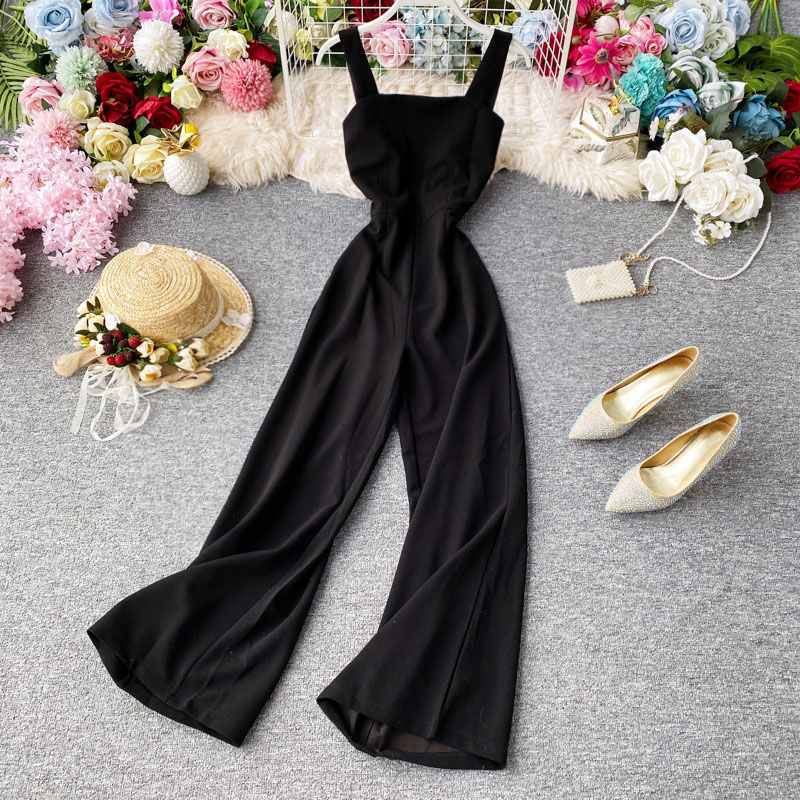Summer Solid Color Sleeveles Korean SimpleTemperamental Slim-Fit Jumpsuit Draping Wide-Leg Trousers Suspender Jumpsuit for Women - Image 2