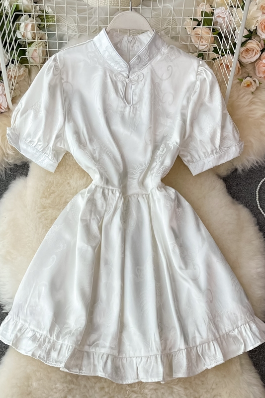 Summer New French Retro Chinese Style Girl Improved Cheongsam Hepburn Small Puff Sleeve Dress - Image 7