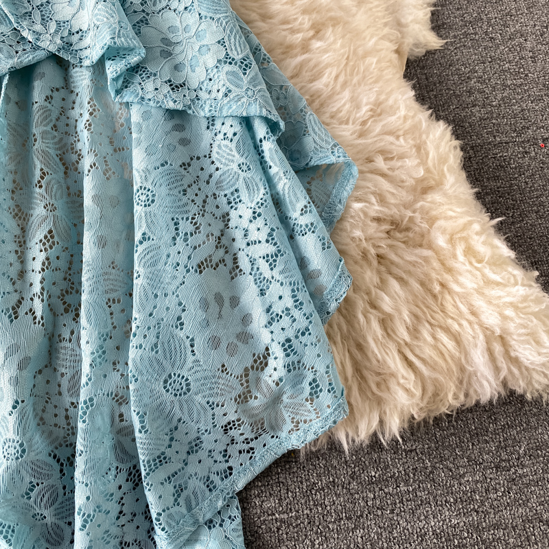 New Graceful and Fashionable Elegant Elegant Elegant Elegant V-neck Lace High Waist Slim Fishtail Asymmetric Dress - Image 4