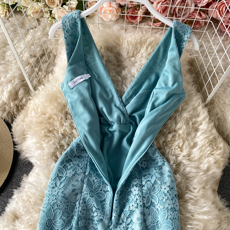 New Graceful and Fashionable Elegant Elegant Elegant Elegant V-neck Lace High Waist Slim Fishtail Asymmetric Dress - Image 5