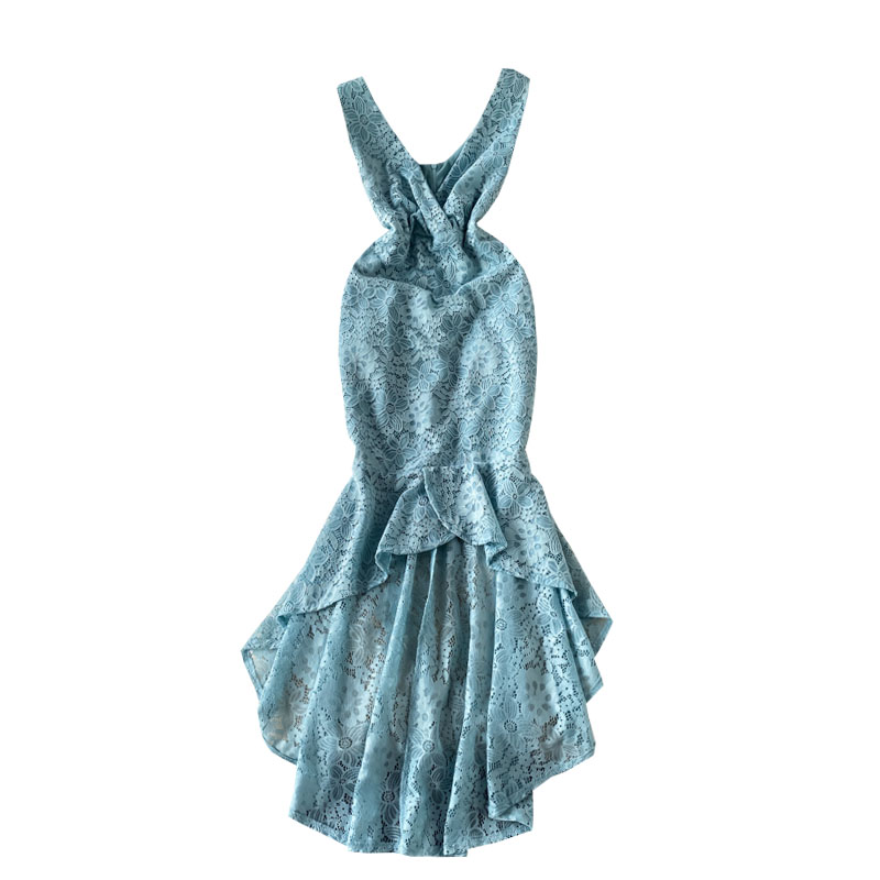 New Graceful and Fashionable Elegant Elegant Elegant Elegant V-neck Lace High Waist Slim Fishtail Asymmetric Dress - Image 6