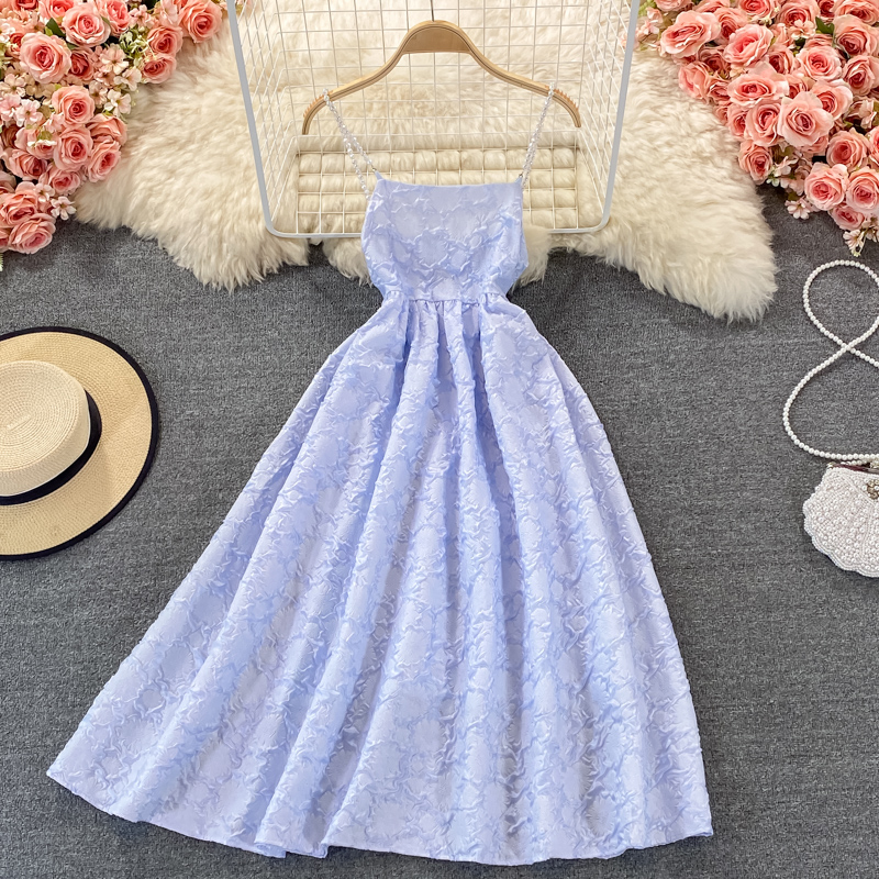 Palace Style Jacquard Strap Dress Summer New French Style Retro Elegant Loose Slimming Puffy A- line Skirt - Image 3