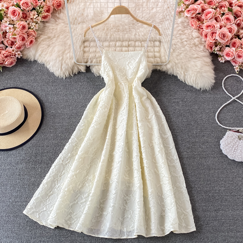 Palace Style Jacquard Strap Dress Summer New French Style Retro Elegant Loose Slimming Puffy A- line Skirt - Image 4
