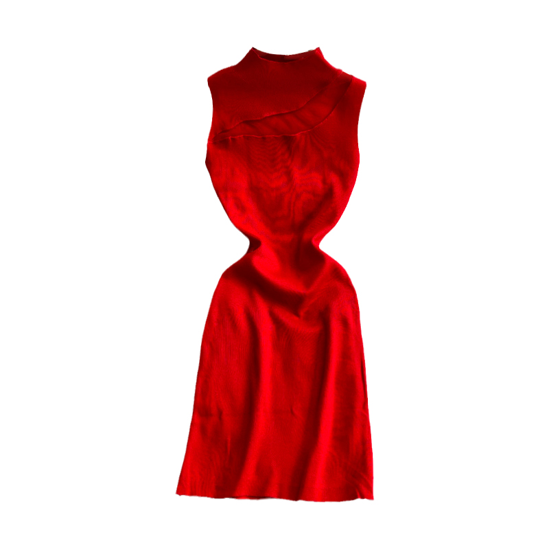 European and American style sexy scheming chest hollow stand collar slim fit hip tight-fitting stretch knitted dress - Image 6