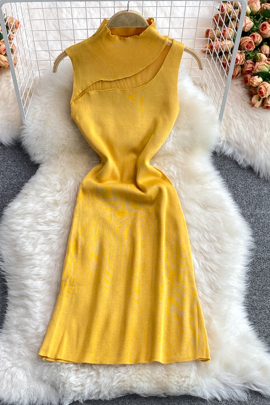 European and American style sexy scheming chest hollow stand collar slim fit hip tight-fitting stretch knitted dress - Image 7