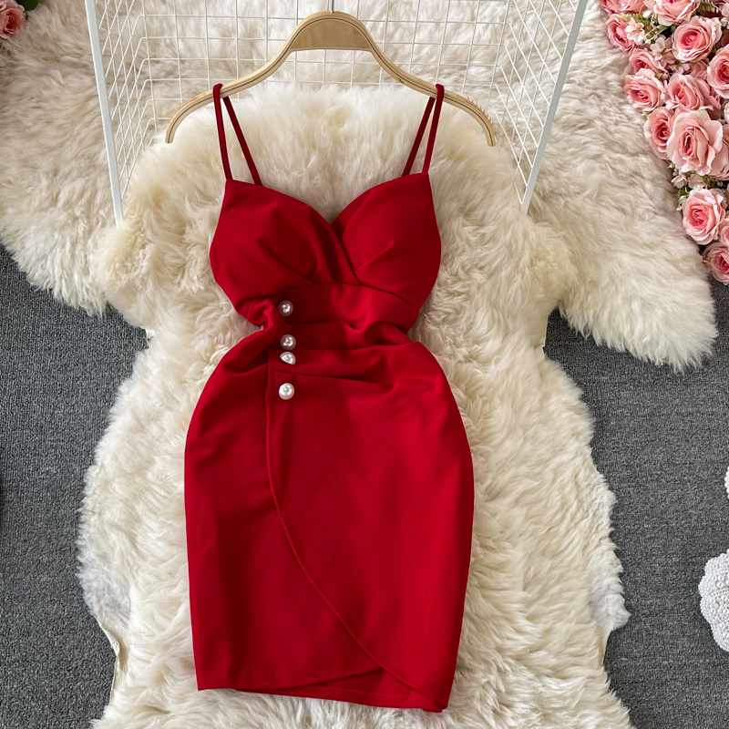 Nightclub Women's Low-Cut Deep V Strap Skirt Waist-Tight Hip-Wrapped Skirt Evening Disco Dancing Small Sexy Dress