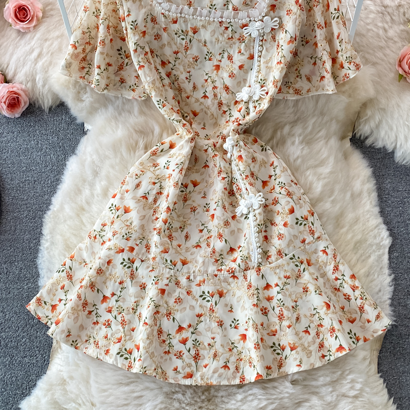 Retro Improved Cheongsam Puff Sleeve Dress Summer French Style Retro Gentle Temperament Short Sleeve Small Fresh Floral Skirt - Image 4