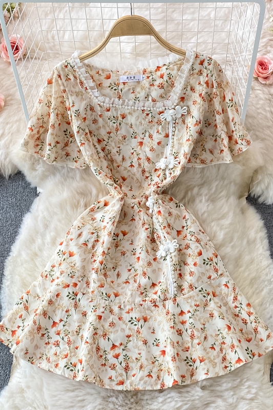 Retro Improved Cheongsam Puff Sleeve Dress Summer French Style Retro Gentle Temperament Short Sleeve Small Fresh Floral Skirt - Image 7