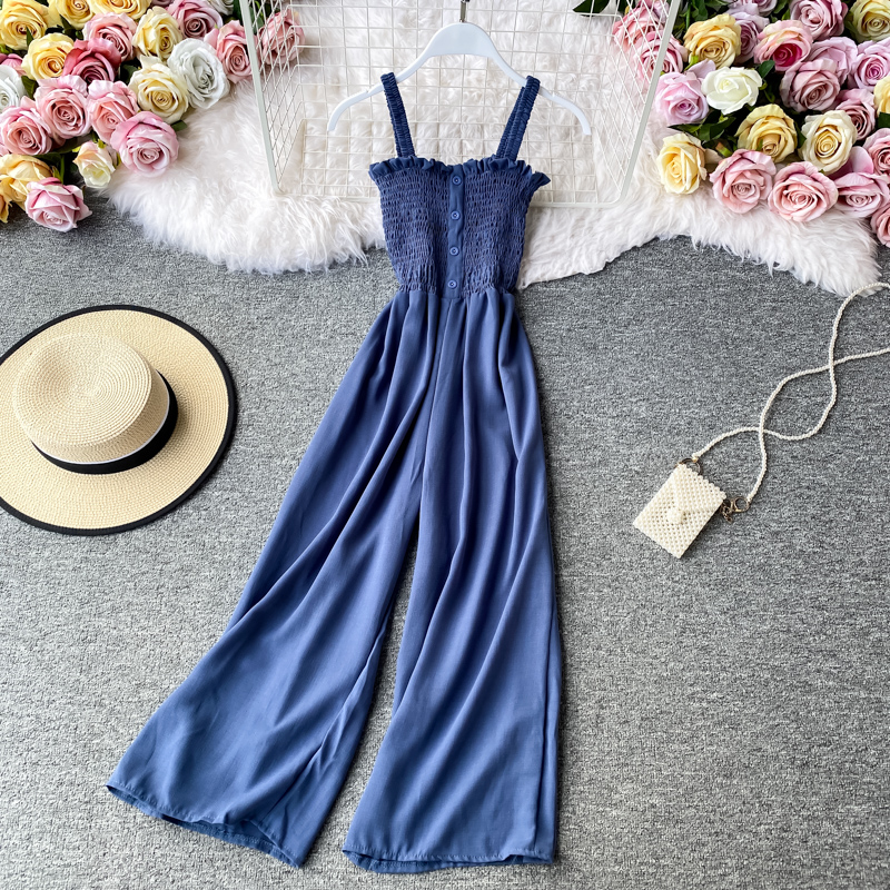 Korean Style Summer New Sweet Ruffled off-the-Shoulder Tube Top Jumpsuit Slim Fit Sleeveless Sling Wide Leg Jumpsuit - Image 2
