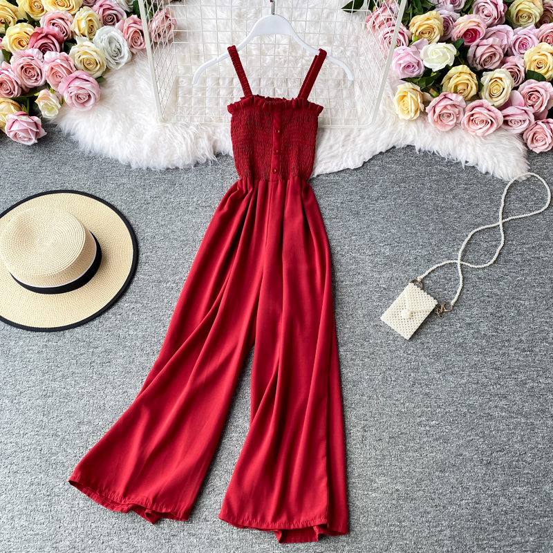 Korean Style Summer New Sweet Ruffled off-the-Shoulder Tube Top Jumpsuit Slim Fit Sleeveless Sling Wide Leg Jumpsuit - Image 3