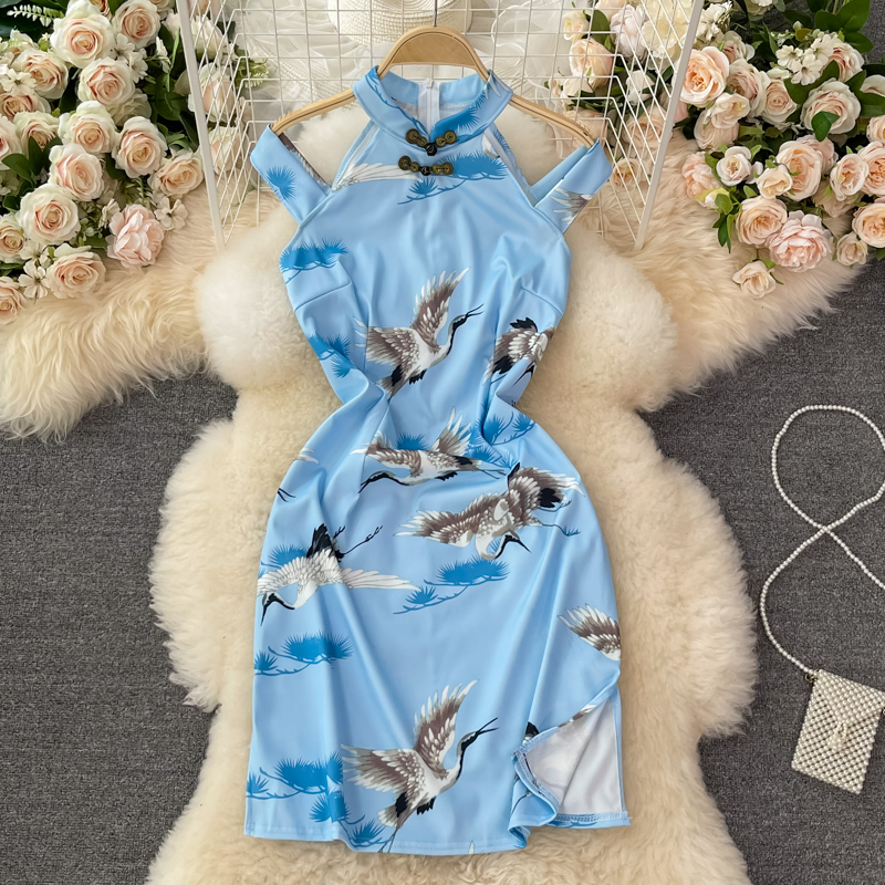 Cheongsam Women's Summer Chinese Style Young Girl's Small Slimming and Short Modified off-Shoulder Dress