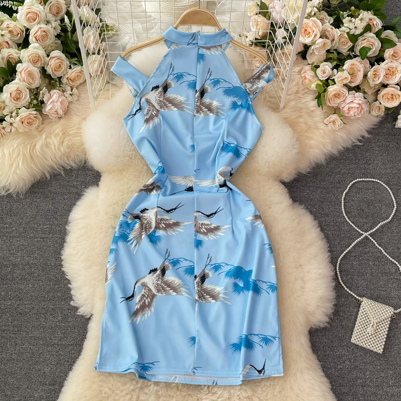 Cheongsam Women's Summer Chinese Style Young Girl's Small Slimming and Short Modified off-Shoulder Dress - Image 5