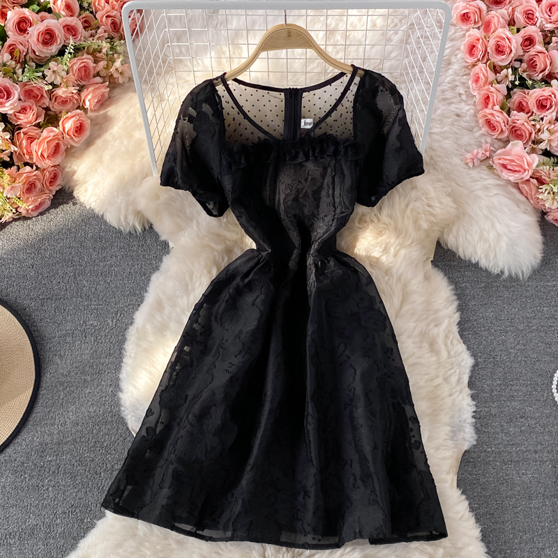 Evening Dress Summer Korean New Elegant Graceful Slim Fit Slimming Beaded V-neck Jacquard Dress Short Sleeve - Image 3