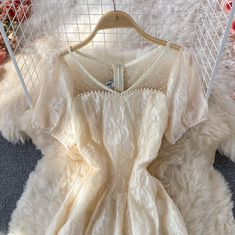 Evening Dress Summer Korean New Elegant Graceful Slim Fit Slimming Beaded V-neck Jacquard Dress Short Sleeve - Image 4