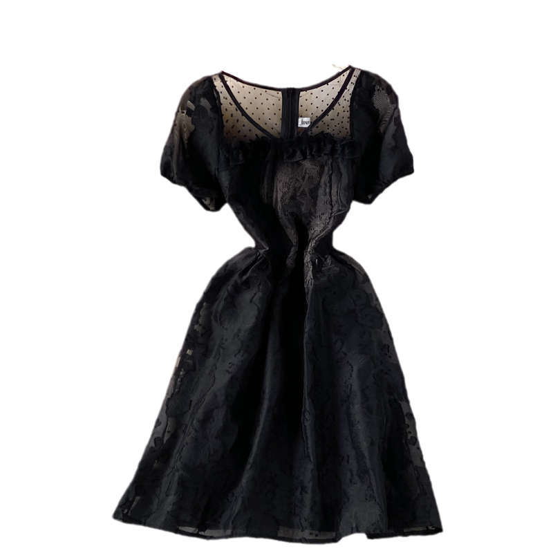 Evening Dress Summer Korean New Elegant Graceful Slim Fit Slimming Beaded V-neck Jacquard Dress Short Sleeve - Image 6