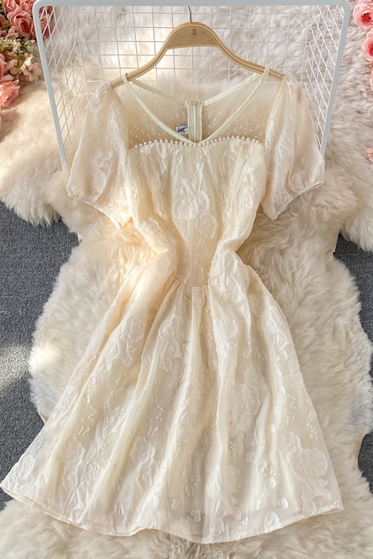 Evening Dress Summer Korean New Elegant Graceful Slim Fit Slimming Beaded V-neck Jacquard Dress Short Sleeve - Image 7