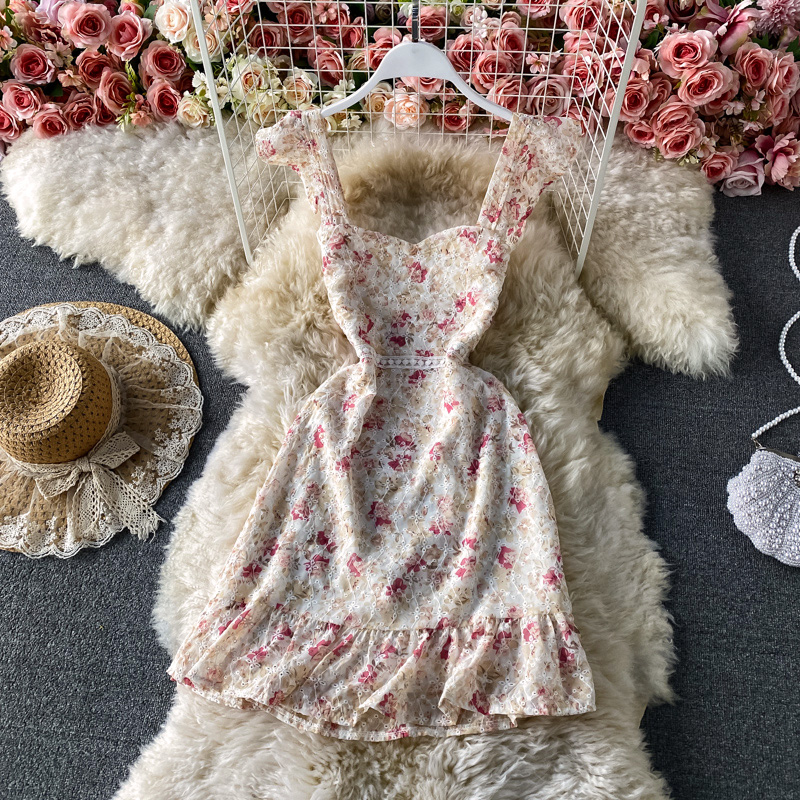 French Style Retro Spaghetti Straps Lace Embroidery Floral Dress Spring New Women's Graceful and Fashionable Backless Skirt - Image 2