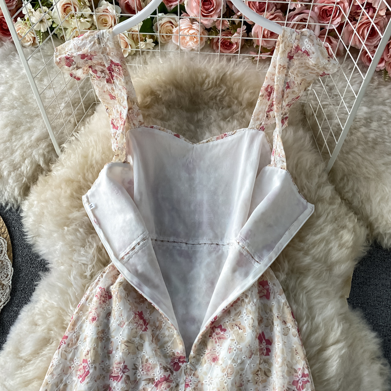 French Style Retro Spaghetti Straps Lace Embroidery Floral Dress Spring New Women's Graceful and Fashionable Backless Skirt - Image 4