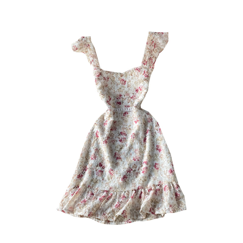 French Style Retro Spaghetti Straps Lace Embroidery Floral Dress Spring New Women's Graceful and Fashionable Backless Skirt - Image 6