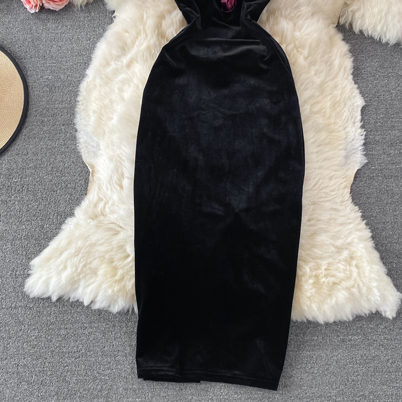 Autumn and Winter New Korean Style Sexy Deep Banquet Dress Halter Off-the-Shoulder Slim Hip Spaghetti Straps Dress - Image 5