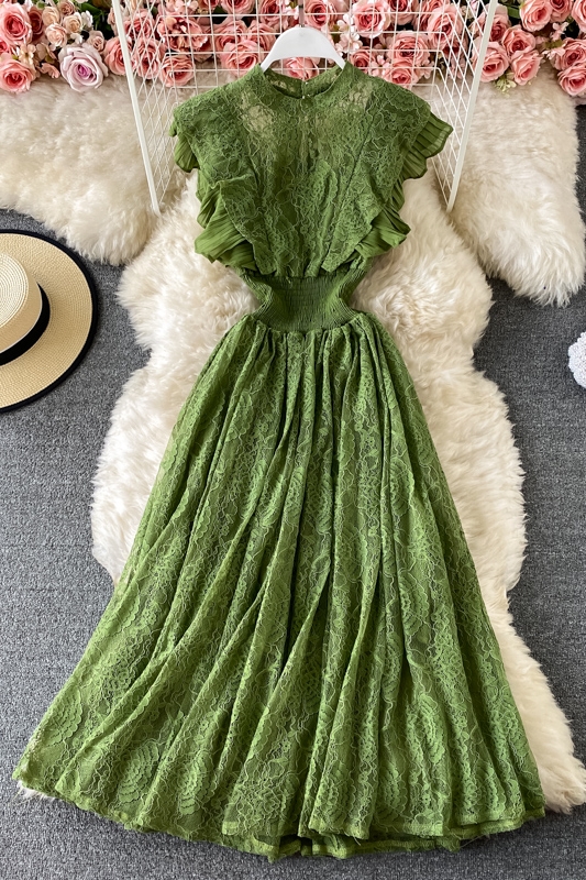 Spring and Autumn Lace round Neck Dress Long Sleeve Fashion Slim Fit Slimming Elegant Ruffled Large Swing Dress Formal Dress - Image 7