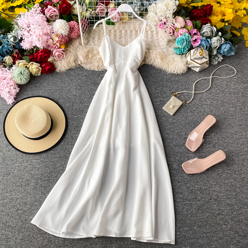 New French Style First Love Skirt Retro Mori Style Super Fairy V-neck Long Dress Sneaky Design Backless Strap Dress - Image 2