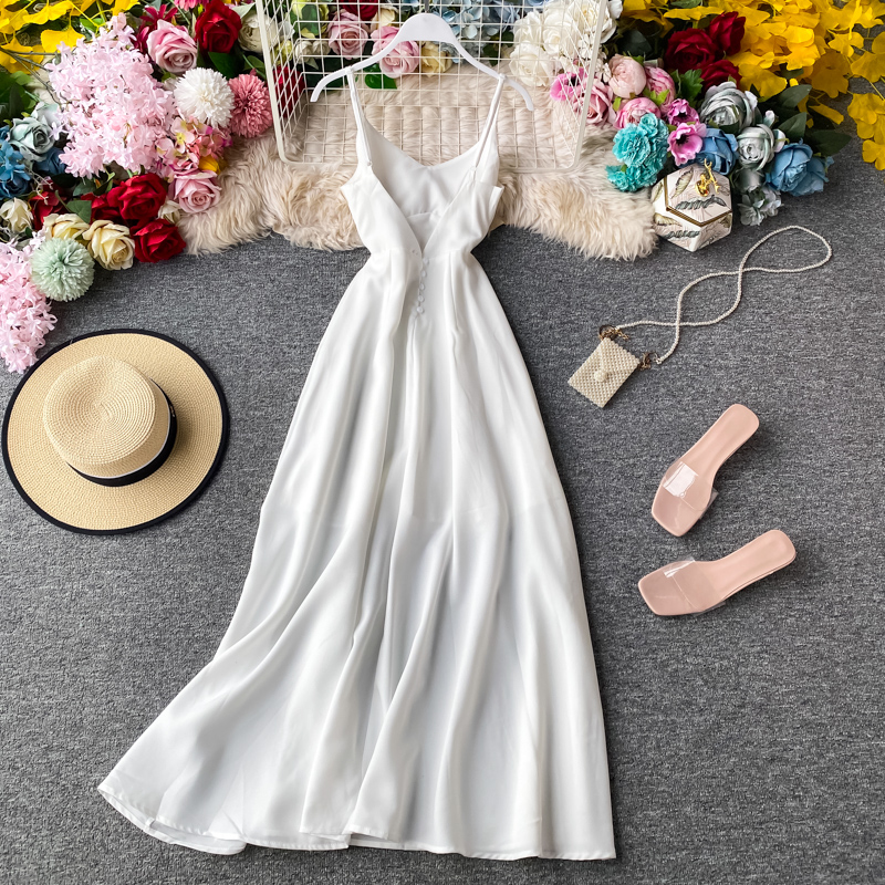 New French Style First Love Skirt Retro Mori Style Super Fairy V-neck Long Dress Sneaky Design Backless Strap Dress - Image 3