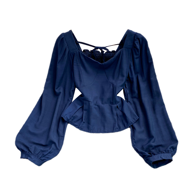 Autumn New Retro Square Collar Slim Fit Slimming Shirt Western Style Top Long Sleeve Temperament French Short Shirt - Image 6