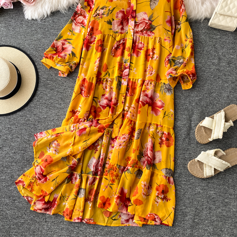 Bohemia resort island beach dress loose big wind French printing chiffon dress code is prevented bask in clothes - Image 5