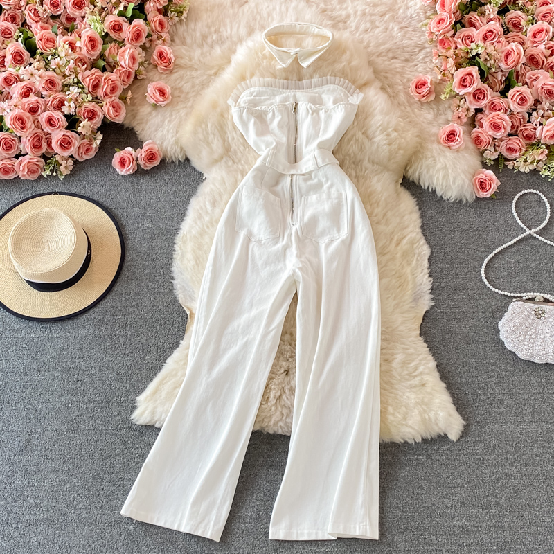 Off-the-Shoulder Tube Top Denim Jumpsuit Women's Summer High Waist Slimming Draping Temperament Jumpsuit - Image 5