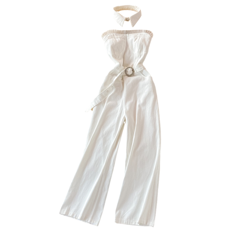 Off-the-Shoulder Tube Top Denim Jumpsuit Women's Summer High Waist Slimming Draping Temperament Jumpsuit - Image 6