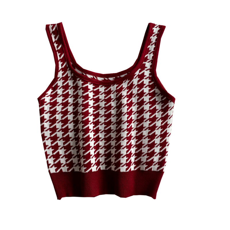 Plaid Knitted Camisole Summer New Retro Slim Stretch Slimming and Short Midriff-Baring Top Women's Clothing - Image 6