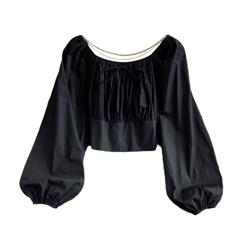 Autumn New Retro Fairy French Style Square-Neck Cinched Slimming Lantern Sleeves Shirt Short Western Style White Top for Women - Image 6