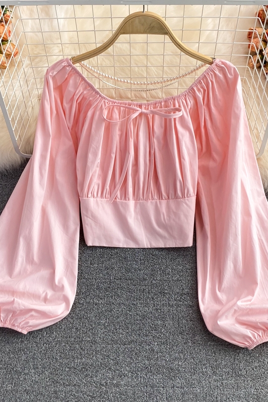 Autumn New Retro Fairy French Style Square-Neck Cinched Slimming Lantern Sleeves Shirt Short Western Style White Top for Women - Image 7