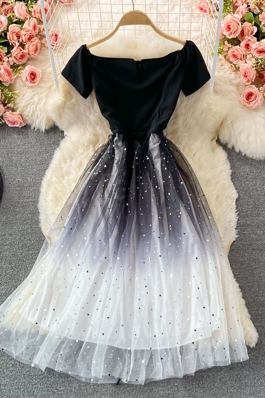 Super Fairy Starry Sky Gradient off-the-Shoulder Gown New Socialite Elegant Dress Slimming Mid-Length Banquet Evening Dress - Image 7