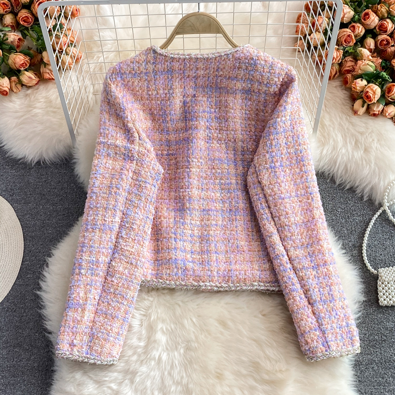 Autumn and Winter French Style Retro Socialite Woven Tweed Temperament Top Short Pink Coat for Women - Image 5