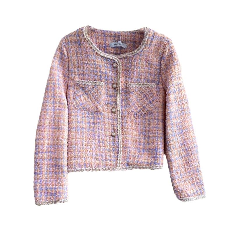 Autumn and Winter French Style Retro Socialite Woven Tweed Temperament Top Short Pink Coat for Women - Image 6