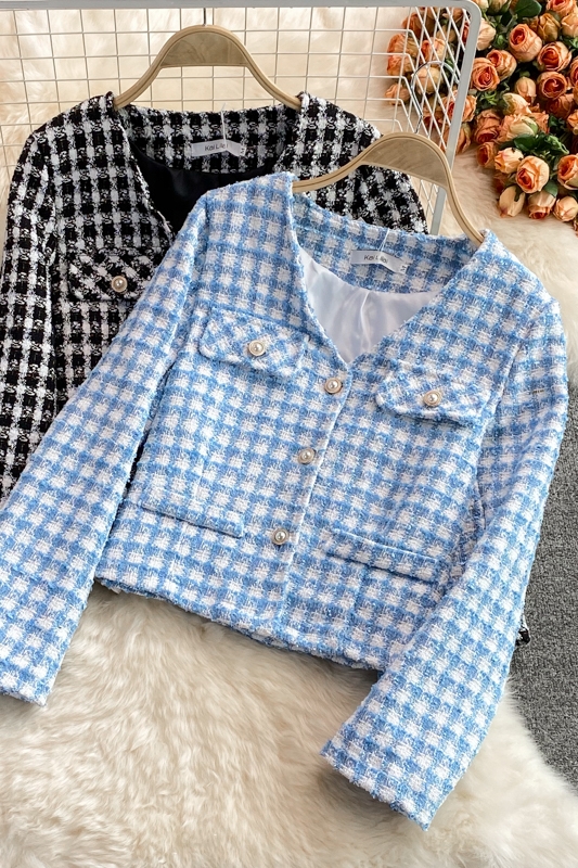 V-neck Woven Tweed Short Coat Autumn and Winter New Retro Easy Matching Fashionable Jacket Top - Image 7