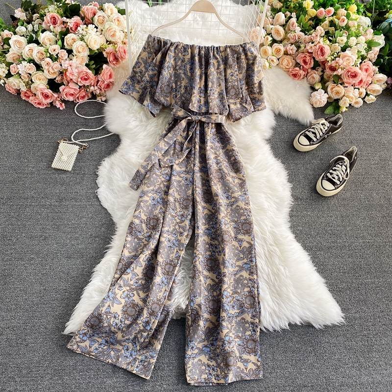 Female summer tall waist waist receive show thin falbala collar a word shoulder jumpsuits with short sleeves - Image 4