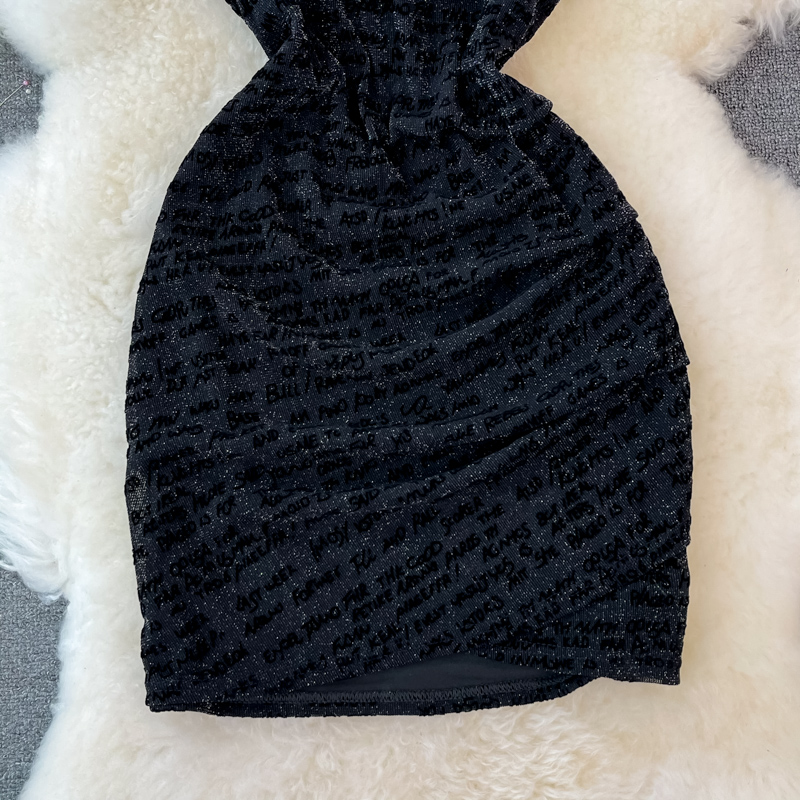 Small Sexy Low-Cut Backless Chain Strap Skinny Sheath Short Skirt Letter Printed Dress Sleeveless Summer - Image 5