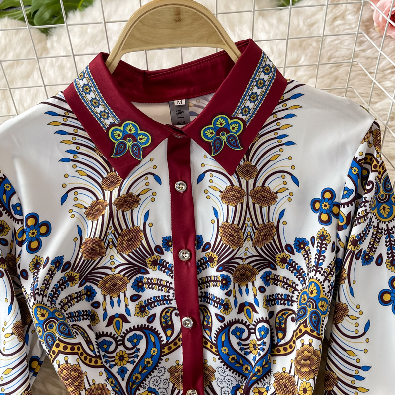 spring and Autumn New French Royal Style Waist Slimming Socialite Temperament Printed Long Sleeve Lapel Dress - Image 3