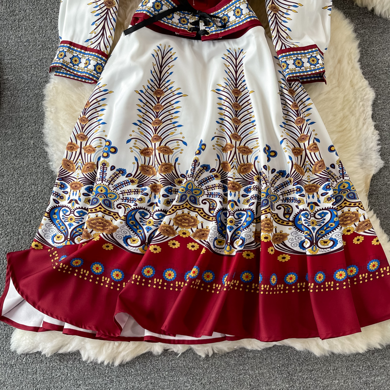 spring and Autumn New French Royal Style Waist Slimming Socialite Temperament Printed Long Sleeve Lapel Dress - Image 4