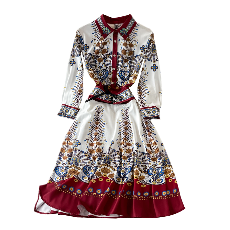 spring and Autumn New French Royal Style Waist Slimming Socialite Temperament Printed Long Sleeve Lapel Dress - Image 6