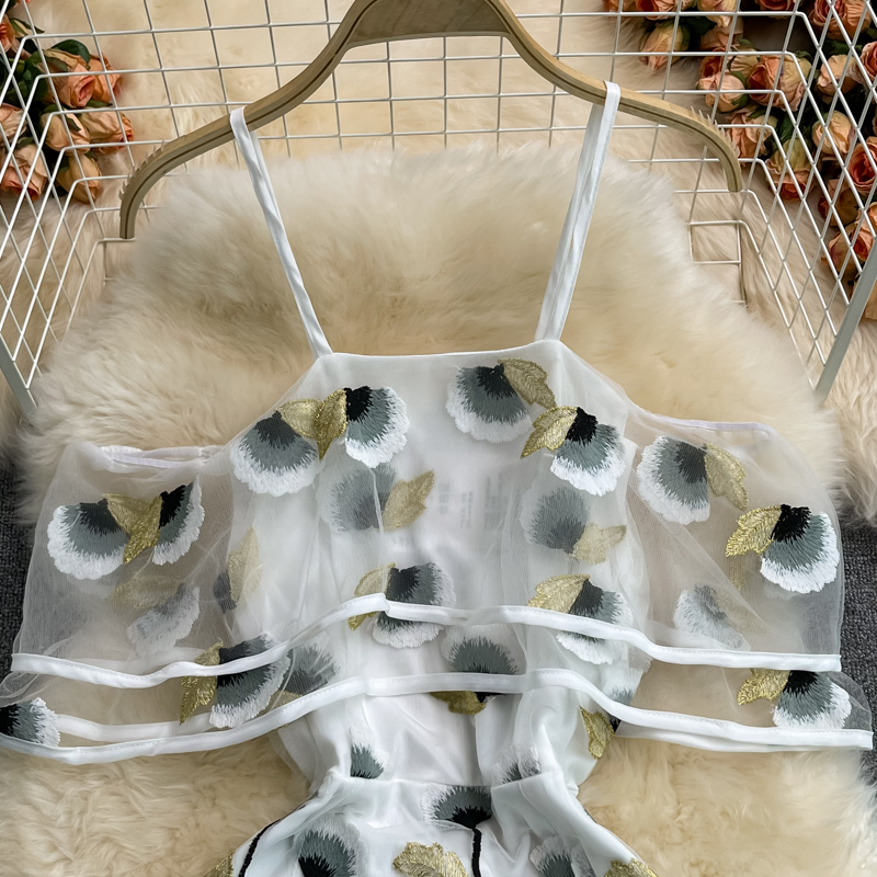 Summer New Socialite Temperament Sexy off-the-Shoulder Ruffled Suspender Dress off-Shoulder Embroidered Sheath Dress - Image 3